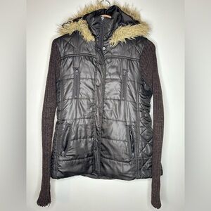 Women's Miss Posh Brown Puffer Jacket with Faux Fur Hood 19x24 M/L